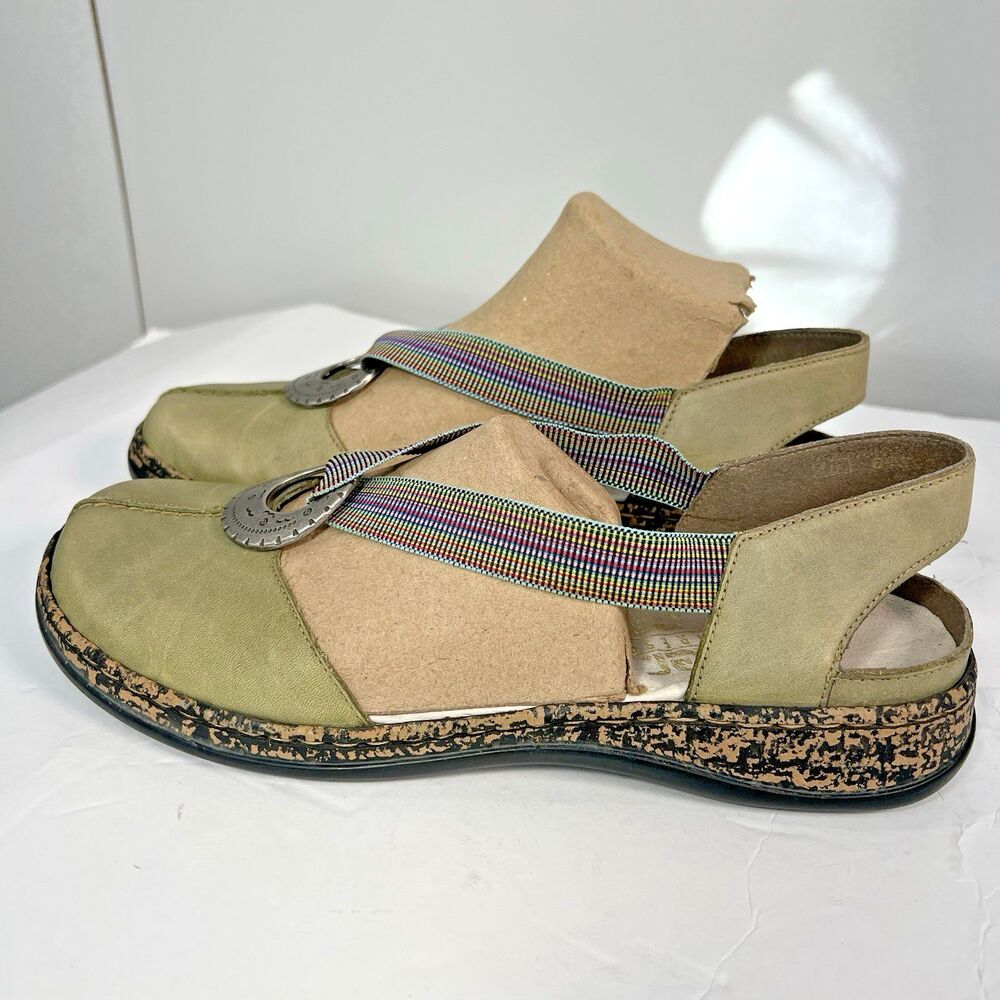 RIEKER Daisy Antistress Leather Sandals Closed Toe Rainbow Strap Sz 40 US 9